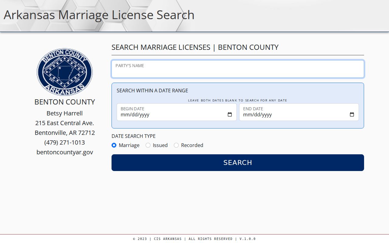 Benton County people search marriage license lookup screenshot