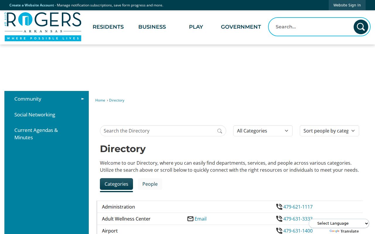 Benton County people directories screenshot of the Rogers staff directory