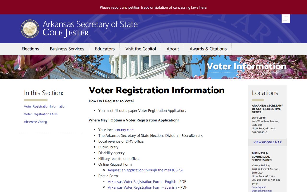 Benton County voter registration records Arkansas Secretary of State information